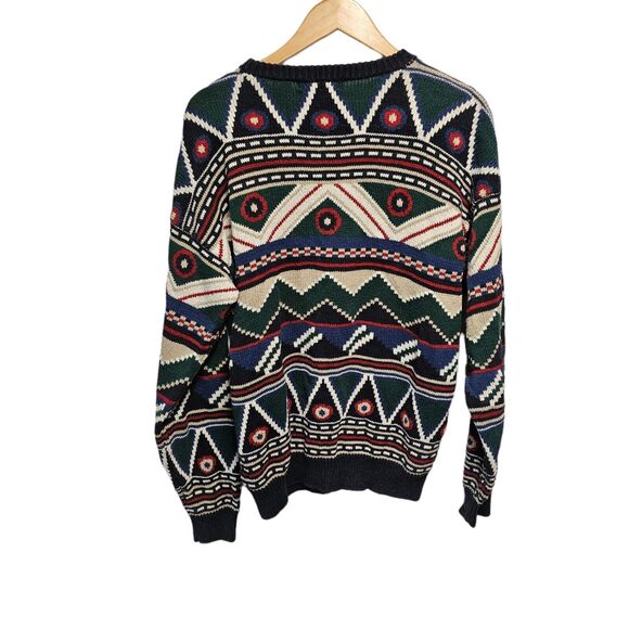 Vintage NORTHERN ISLE Sweater Hand Loomed Intarsia LARGE Aztec - Picture 2 of 5
